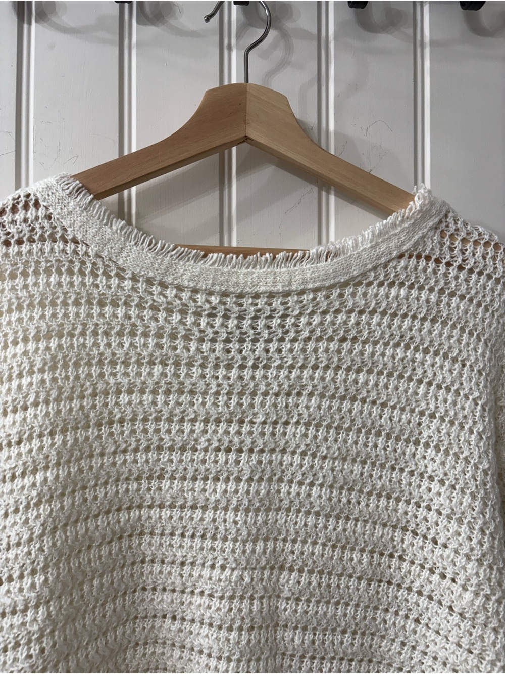Brochu Walker Simi Fringe Pullover Cream Short-Sleeve Linen Sweater - Picture 7 of 14